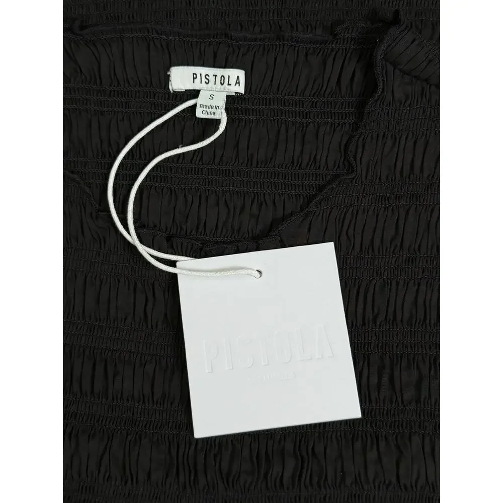 NWT Pistola Phoebe Crew Neck Ruffle Hem Smocked Sleeveless Tank Top Black Small - Picture 5 of 7